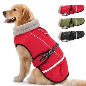Stylish Red Dog Jacket with Fur Collar